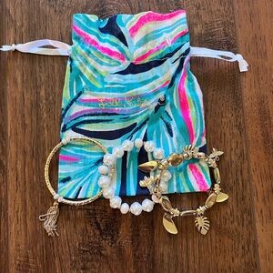 Lilly Pulitzer Set of 3 Gold and White Stackable Bracelets